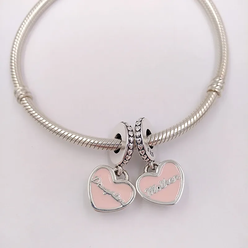 Bedels voor sieraden Making Moeder Dochter Pandora 925 Zilveren Armbanden Dames Bangle Ketting Kralen Hanger Hart Koppels Hart Moeder Ketting I Love You Gift 792072NL40