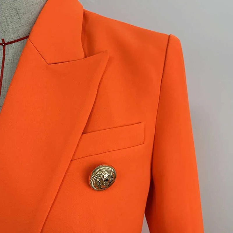High quality women's jacket suit orange feminine office autumn and winter slim-fit metal double-breasted ladies blazer 210527