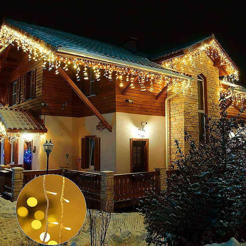 6M 288LED lumières de Noël solaires guirlandes de glaçons étanche rideau lumineux pour la maison chambre Patio cour jardin fête de mariage H1252e