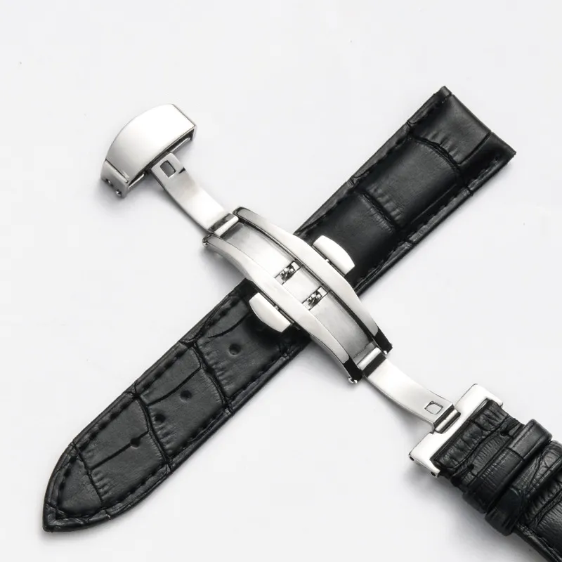 Uniwersalne pasma jakości pasy do paska Rolex Button Ukryte zapięcie podwójne naciśnięcie motyla skórzana zegarek Brown 20mm261y