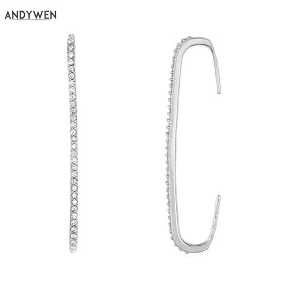 Andywen 925 Sterling Silver Pave Earkuff Earkuff No Kopanie na kolczykach na kolczykach Mankiety Kobiety Luksusowa biżuteria 210608309H