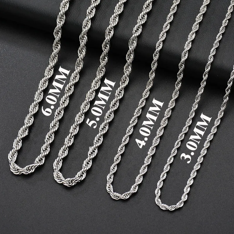 Punk Hiphop Necklace Chains ed Rope Stainless Steel For Women Men Gift Gold Silver Black South American Designer Jewelry Neck284e