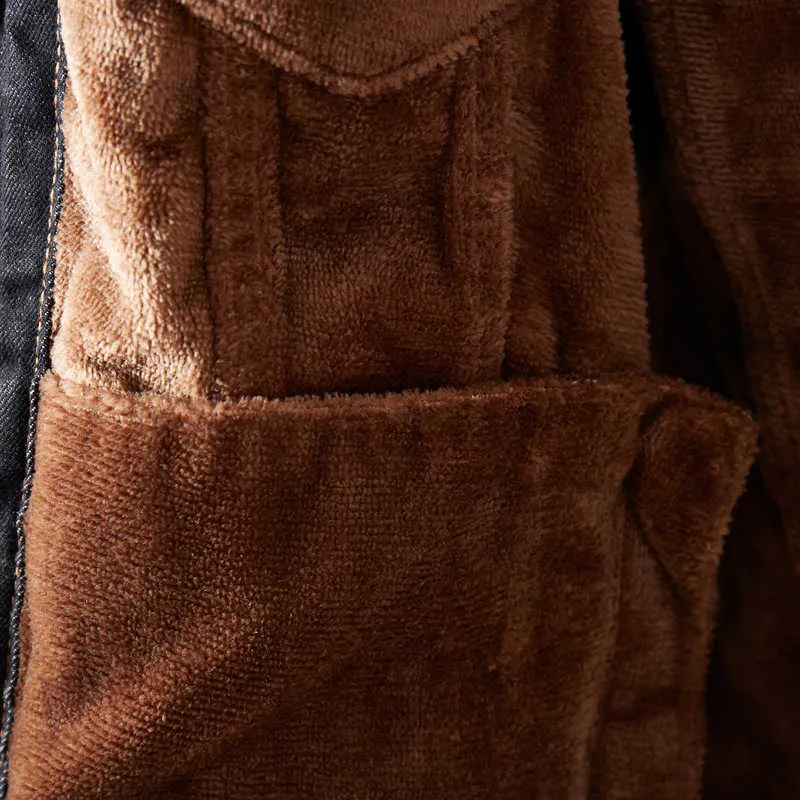 M-5XL зимняя тощая мужская толстая куртка ягненка шерсть теплый пальто мода повседневная классика плюс бархат черный ретро джинсовый большой 210811