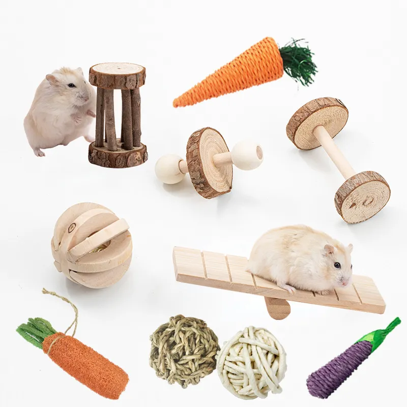 Animal de compagnie en bois Hamster lapin cobaye perroquet jouet dent Combo ensemble petits animaux fournitures pour animaux de ferme