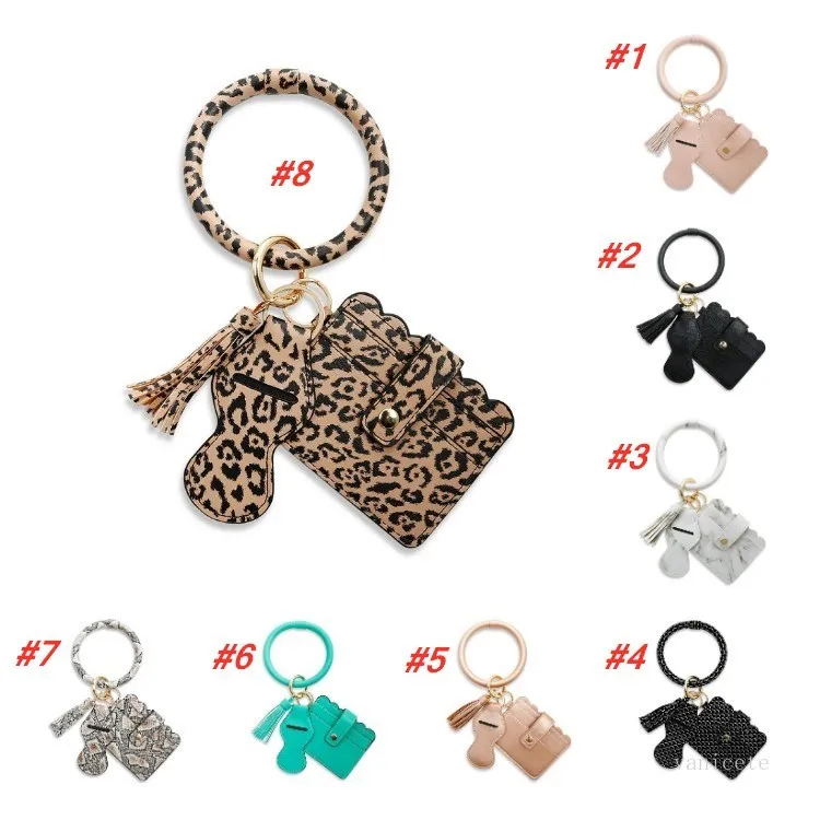 Party Supplies Leopard PU Lether Bracelet Porte-clés avec sac de carte Étui à rouge à lèvres Glands 8 styles Sacs de poignet portables Rossetta Cover T2I51982
