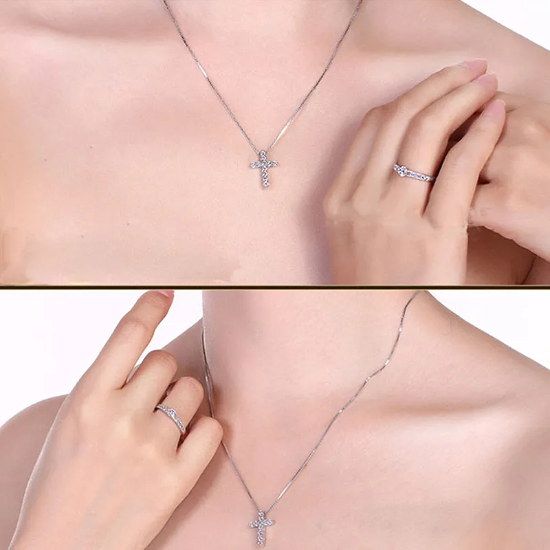 100% 925 Silberkristall Anhänger Halskette 5A Zirkonia Halsketten Liebhaber Choker Schmuck Geschenk für Frauen Mädchen DZ0055254143
