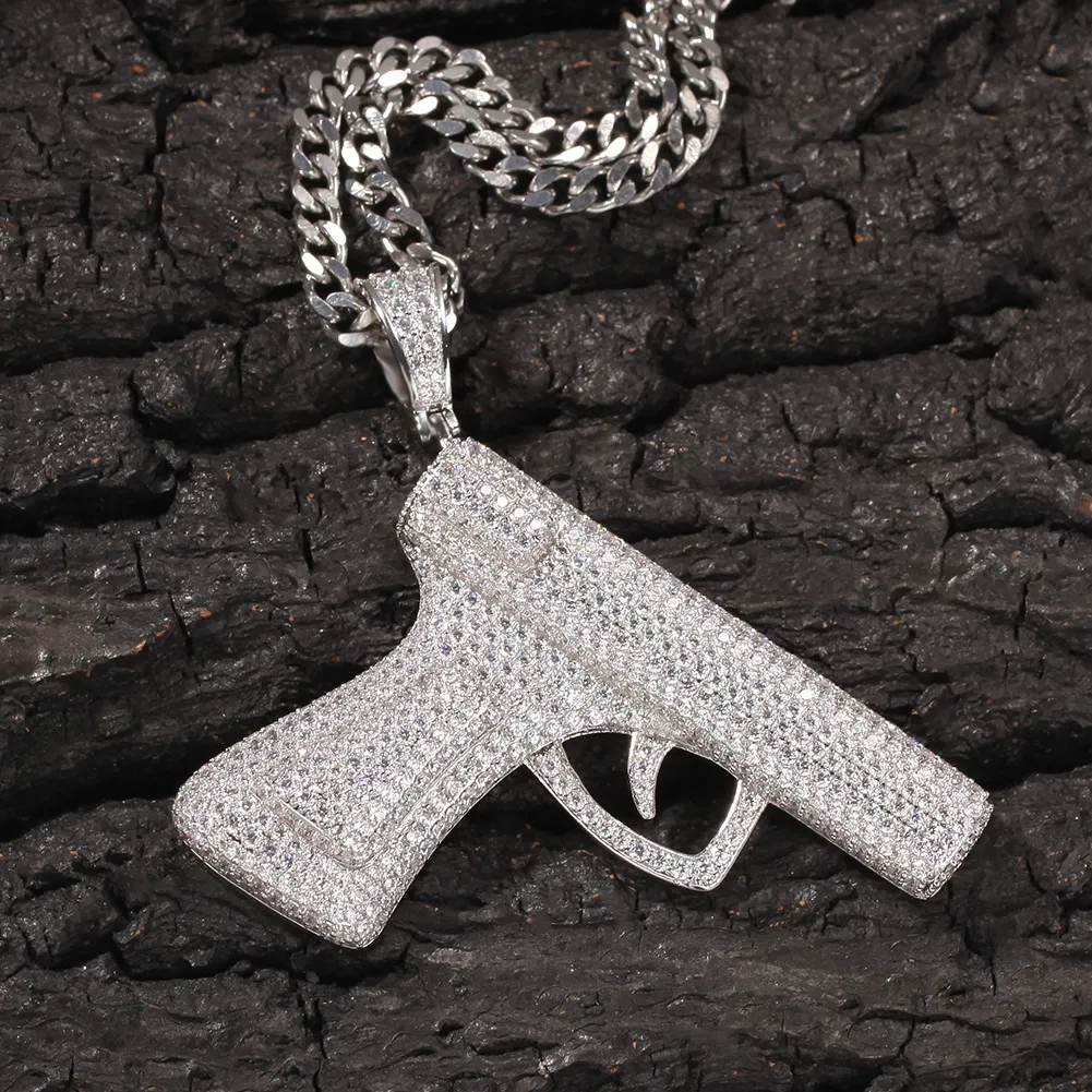Nya Hip Hop Smycken Gun Form Clear CZ Zircons Hängsmycke Halsband Guldpläterad med kedja för män Kvinnor Nice Lover Gift Rapper Smycken Gift