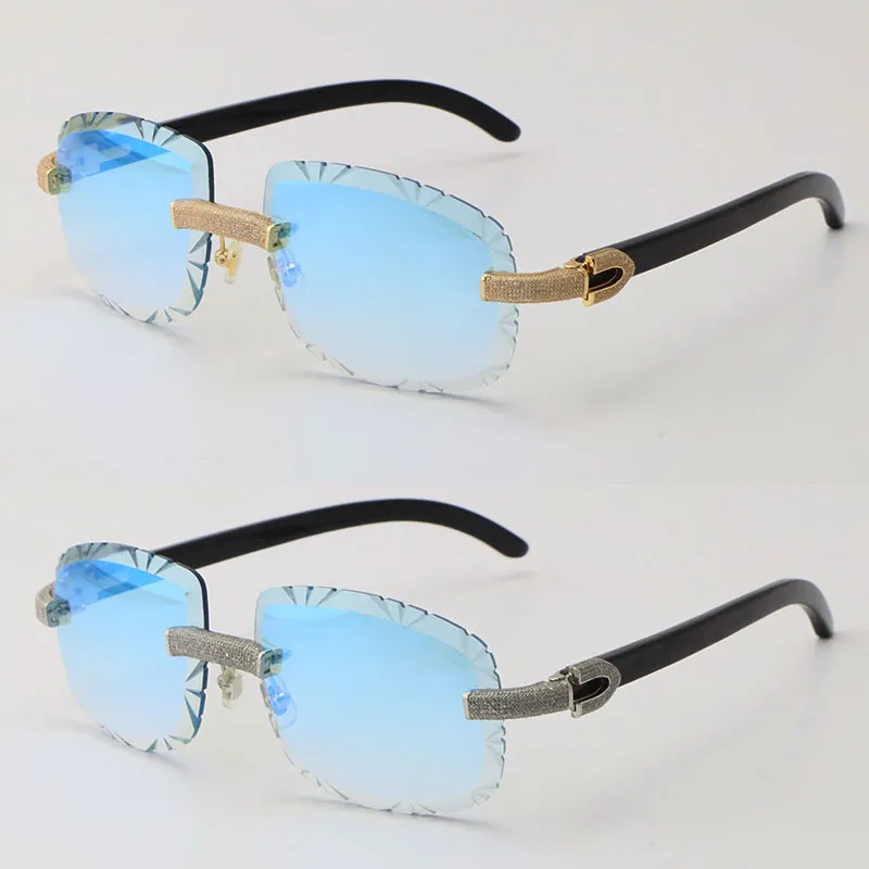 2022 Neue randlose Sonnenbrille aus Metall mit Mikropavé und Diamanten, Original-Sonnenbrille aus schwarzem Büffelhorn, männlicher und weiblicher Rahmen, 18 Karat Gold U262U