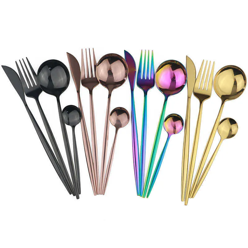 Rose Gold en acier inoxydable Ensemble de vaisselle ouest pour dîner Western Sleewware Cutlery Lnife Spoon Fork Table Vide-Table X0703212L