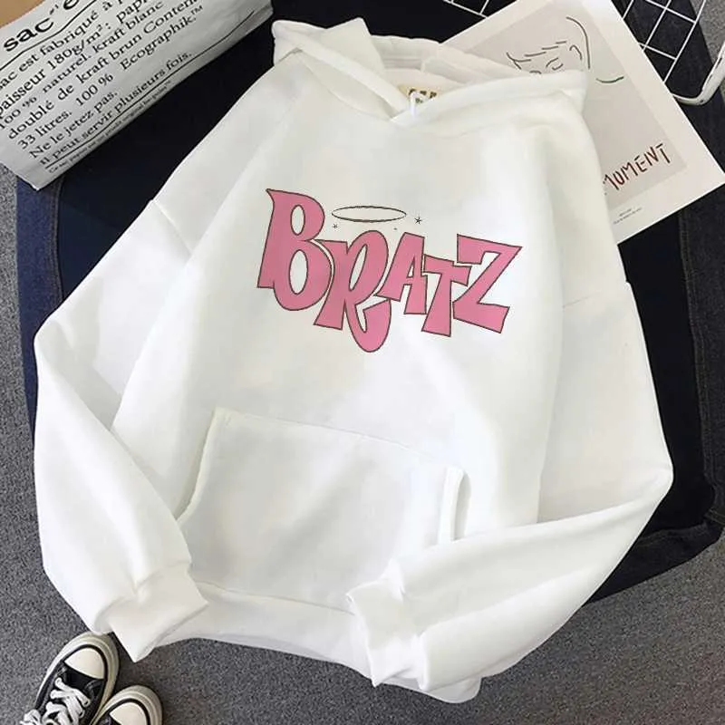 Bratz Letter Sweatshirt HaraJuku Kawaii Gulliga tröjor Kvinnor KPOP Vinterkläder Kvinna lösa toppar estetisk överdimensionerad 210803