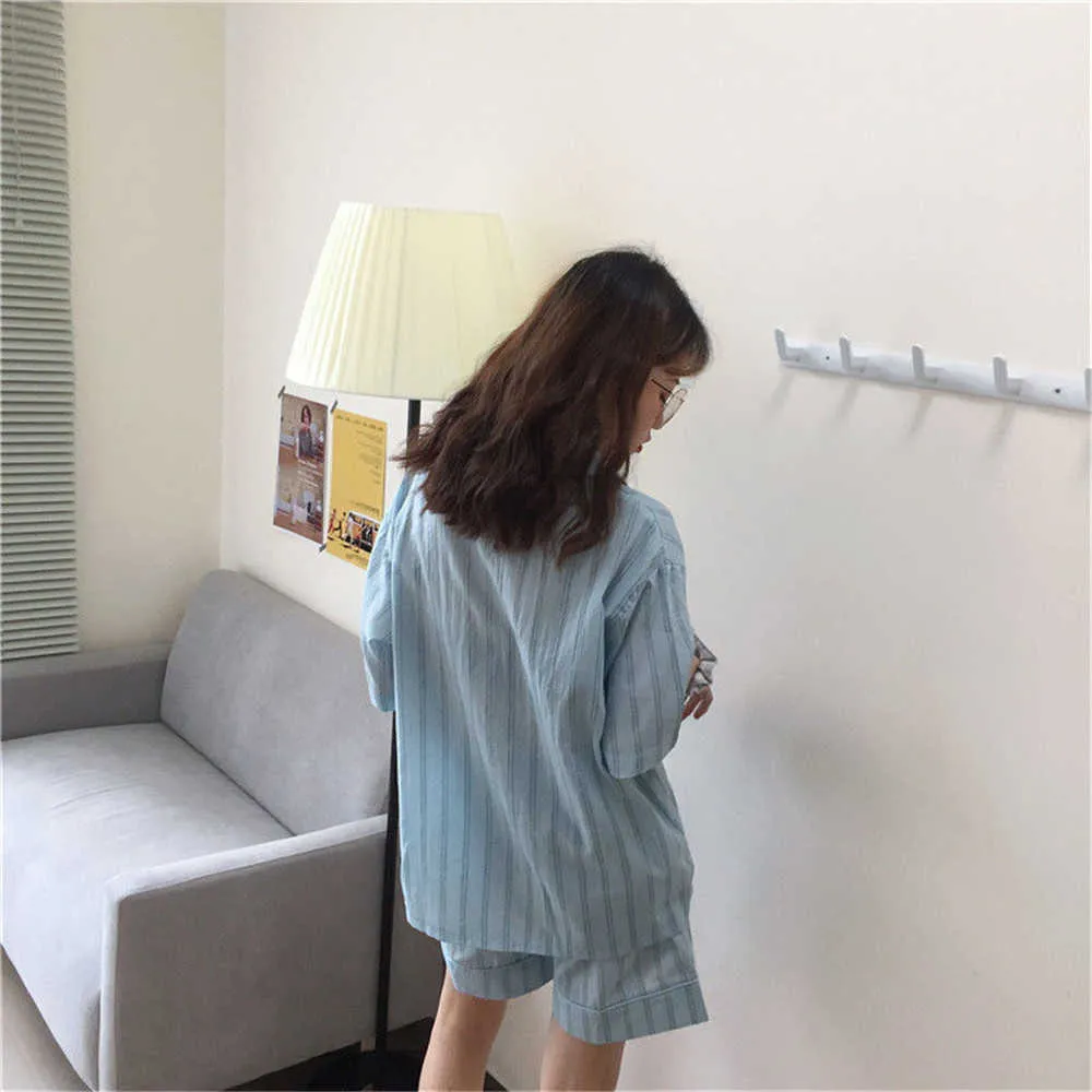 Kvinnors sommar tvådelar hemdräkt sömnkläder tunna kortärmade shorts pyjamas plus size casual lös kostym pajamas streetwaer 210619
