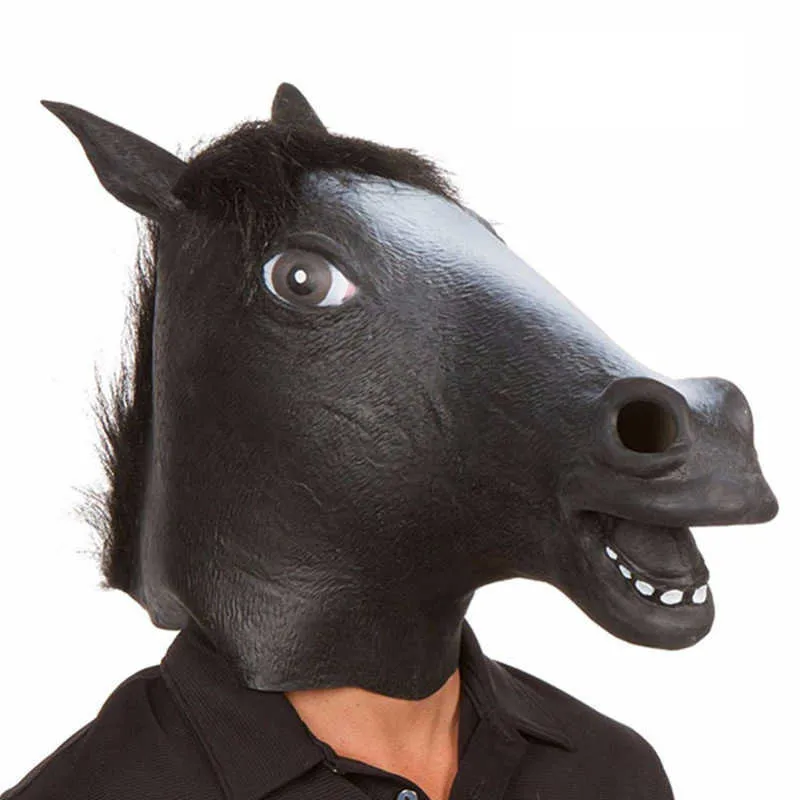 Cheval Masque Halloween Tête De Cheval Masque Latex Creepy Animal Costume Théâtre Prank Crazy Party Halloween Décor L230704