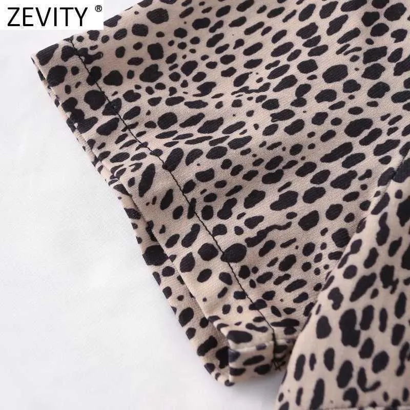 Zevity Women Fashion Leopard Print Short Slim Blouse Franska Kvinnliga Basic Short Sleeve Casual Shirts Chic Chemise Toppar LS9164 210603