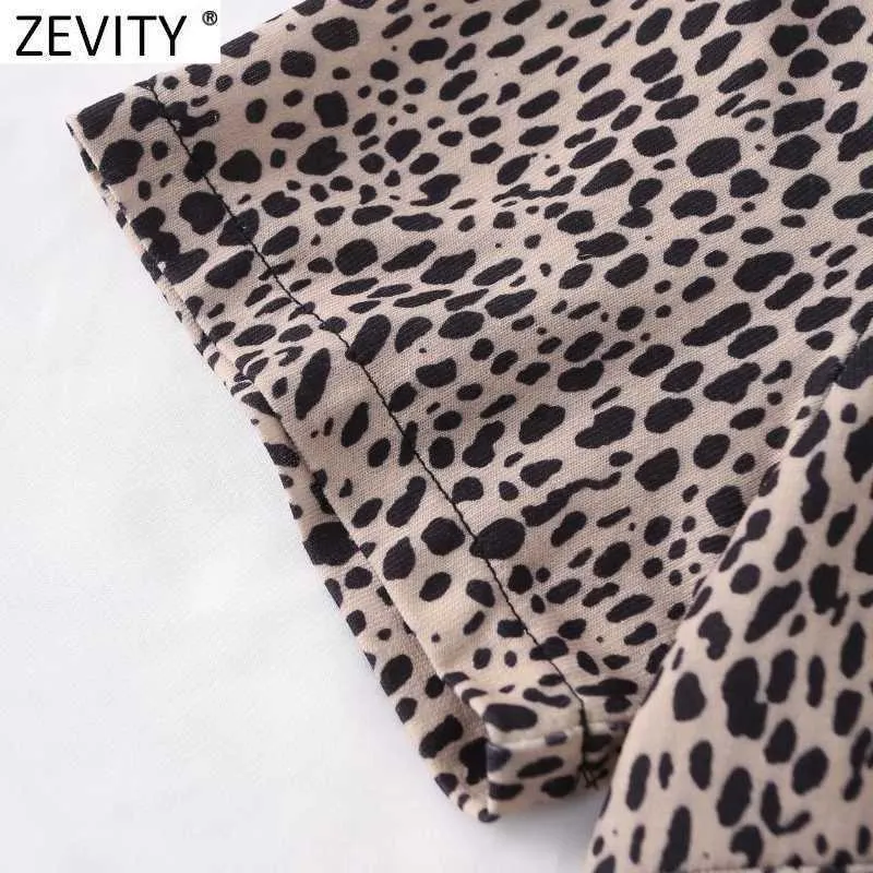 Zevity Womenファッションヒョウプリント短いスリムブラウスフランスの女性基本半袖カジュアルシャツシックな化学トップスLS9164 210603