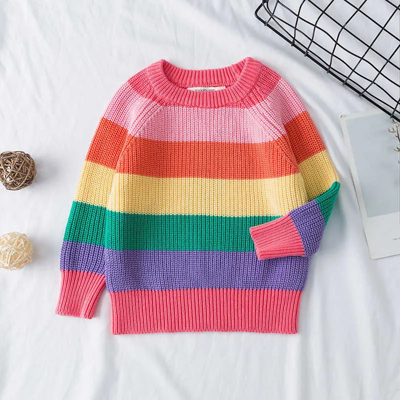 Enfants pull tricoté laine automne bébé vêtements pour enfants rayé doux tricot coloré baie filles 210611