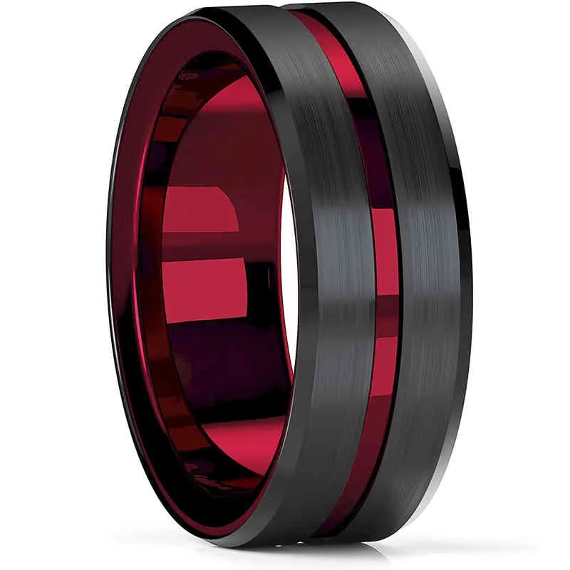 Moda 8mm Kırmızı Tungsten Düğün Band Siyah Karbür Yüzük Erkekler Kadınlar Için Retro Kelt Dragon Kakma Karbon Fiber