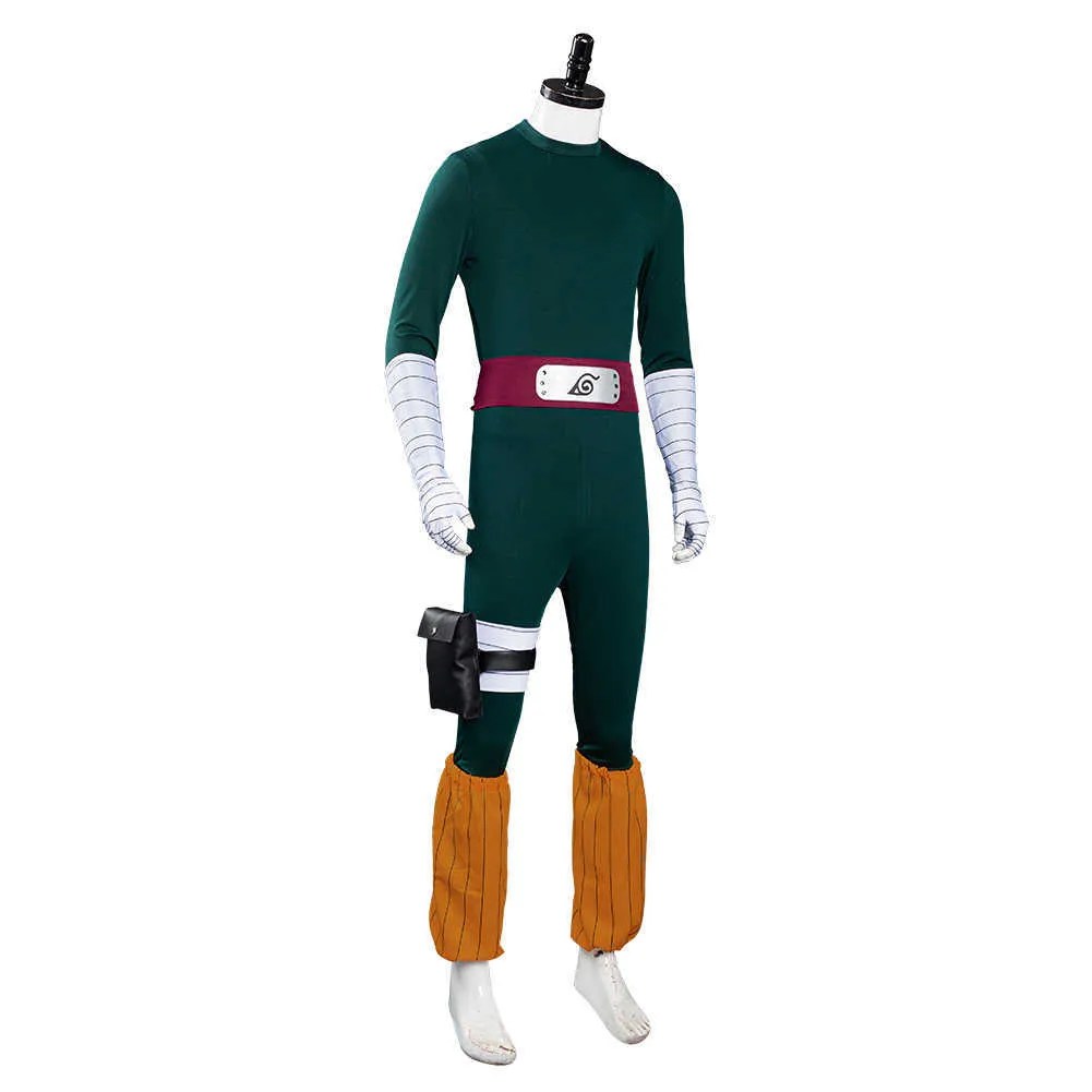 Rock Lee Cosplay Costume Green Tightfitting Jumpsuit Outfits Halloween Carnival Costumes for Men Women Q09108489290