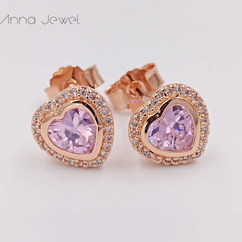 Gioielli firmati caldi Autentico argento sterling 925 AMORE cuore Orecchino a bottone in oro rosa Orecchini Pandora donne di lusso regalo di compleanno San Valentino Z