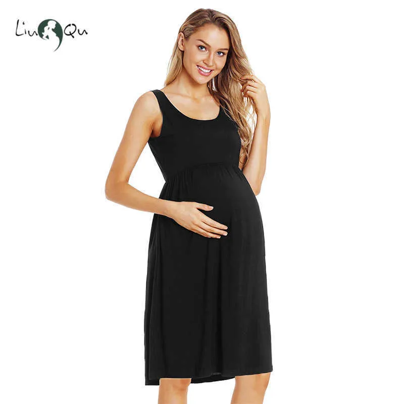 Maternidade sem mangas listrado tanque de maternidade vestidos de maternidade grávida vestido de gravidez comprimento alto cintura alta a linha vestido de verão y0924