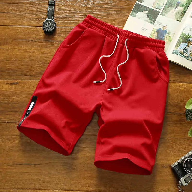 White Shorts Men Japanese Style Polyester Running Sport for Casual Summer Elastic Waist Solid Printed Clothing