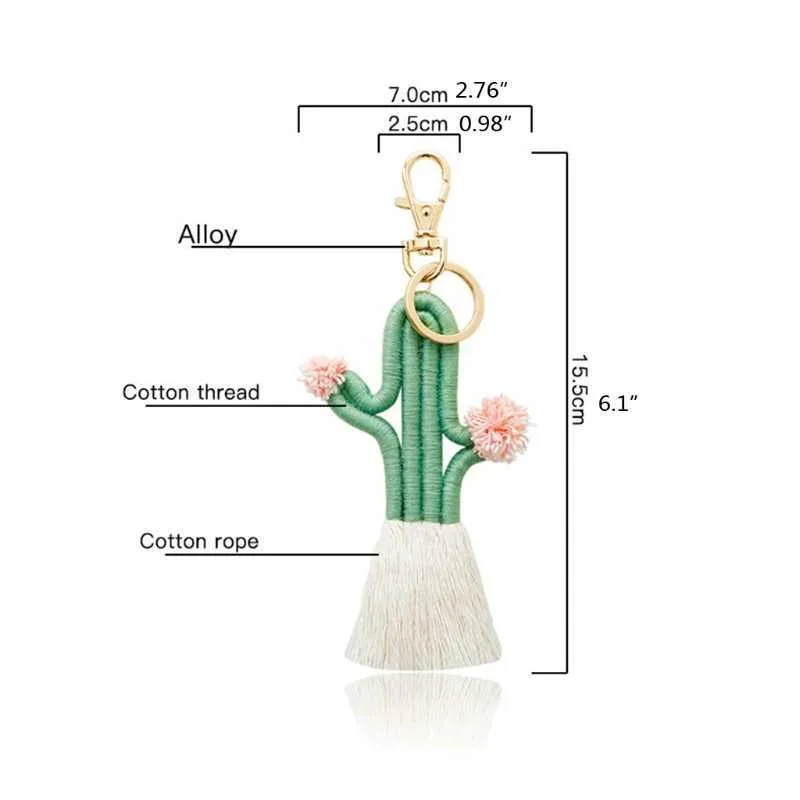 Mignon Cactus Forme Porte-clés Gland Sac Ornements Suspendus Fil De Coton Tissé Outils Coloré Porte-clés Fit pour Prévenir La Perte De Clé G1019