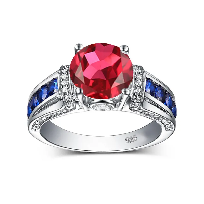 Anillos Plata 925 Para Mujer Round Red Ruby Coney Rings для женщин Винтаж с Diamond Sapphire Charm 2020 Известный бренд Ювелирные изделия