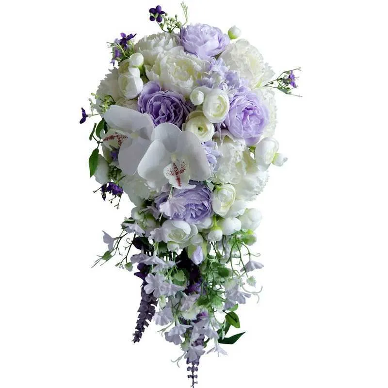 Cascade violet fleurs de mariage Bouquets de mariée pivoine artificielle Bouquets de mariage Rose accessoires de fête en cascade tenant la fleur X0726263S