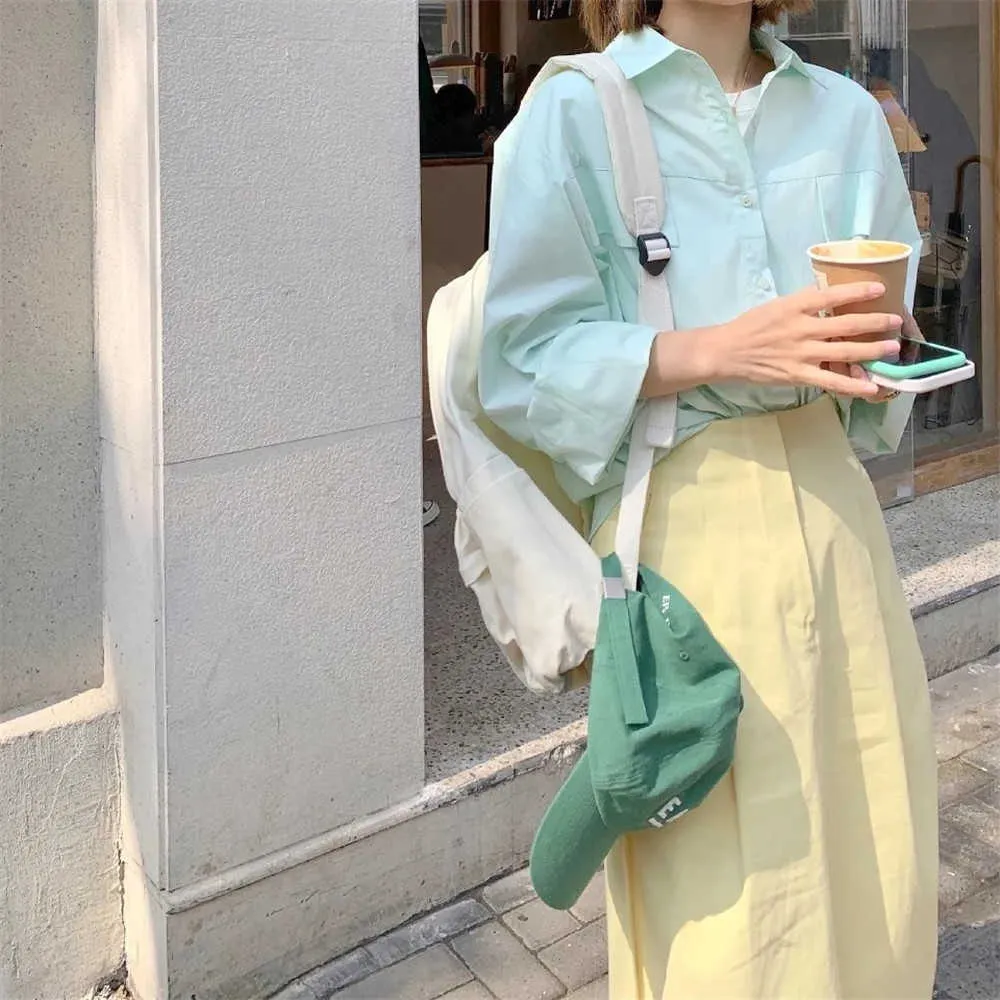 Wysokie talię zamek błyskawiczny Korea Zakryj żółtą długą spódnicę wiosną lato bawełniany dziki pączku spódnica żeńska moda streetwear dla nastolatków 210619