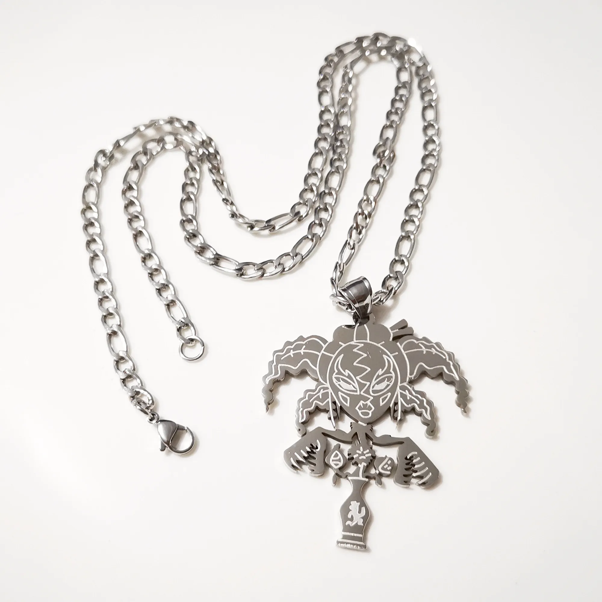 Yum Charm ICP hachette argent collier en acier inoxydable pendentif chaîne figaro 30 pouces 2596