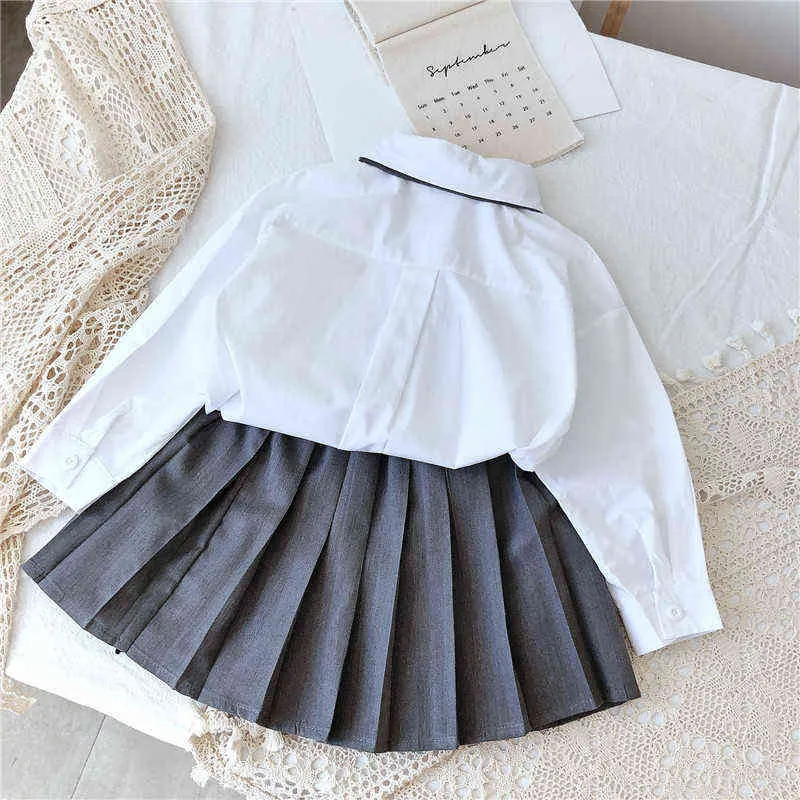 Gooporson Fashion Korean Long Sleeve Blouse Cardigan&skirt with Necktie Fall Little Girls Clothes School Uniform Children Outfit G220310
