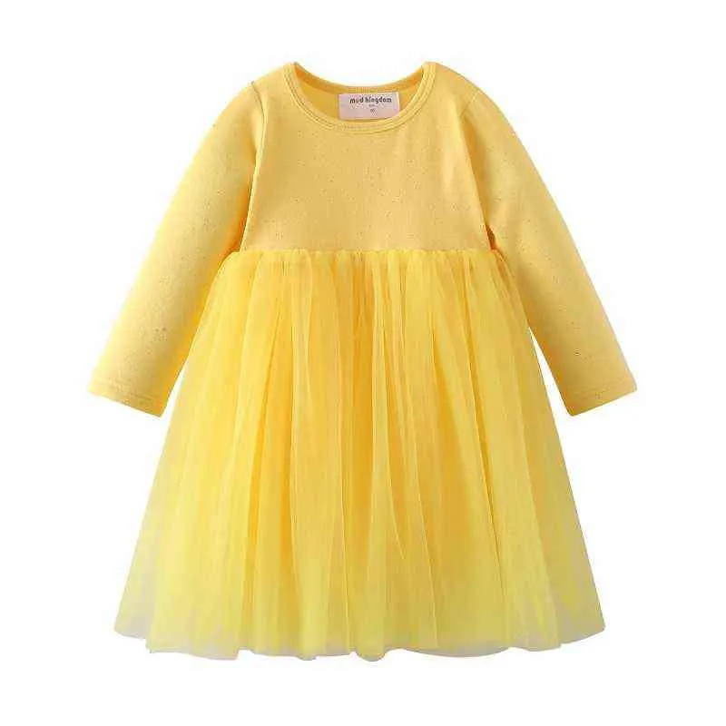 Mudkingdom glimple klänningar långärmad slätt för tjejer kläder solid fest prinsessa klänning barnkläder våren hösten 211231