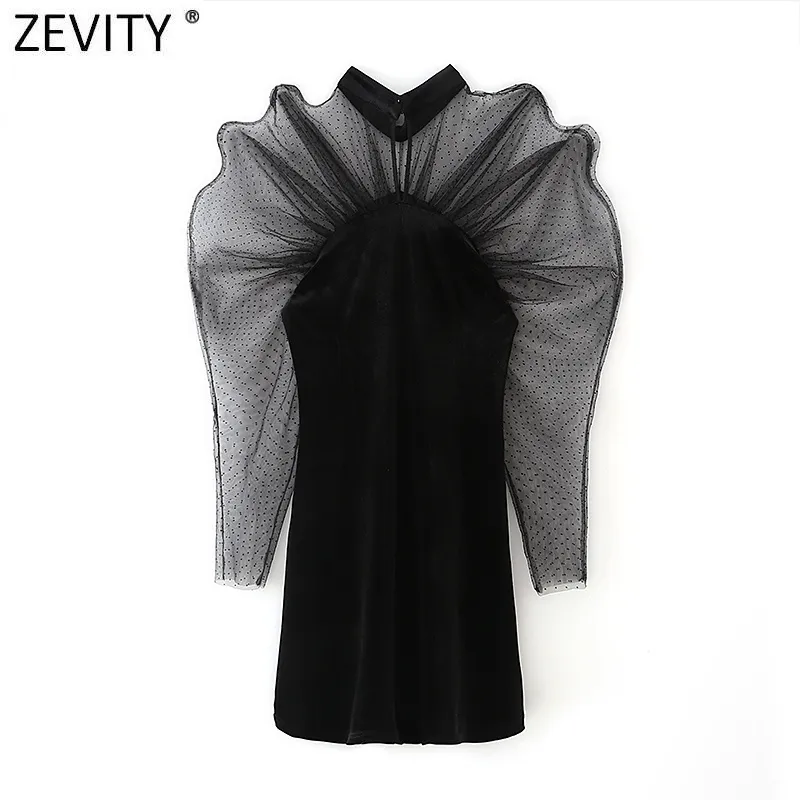 Women Sexy Perspective Pleats Mesh Yarn Patchwork Velvet Slim Mini Dress Female High Street Party Vestido DS4890 210420