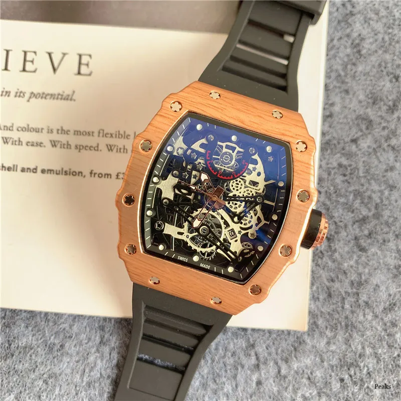 Męskie zegarki sportowe marka moda pusta szkielet zegarek gumowy pasek męski zegar relojes para hombre270s