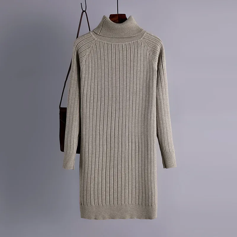 Femmes col roulé robe tricotée automne hiver mode élastique mince à manches longues pull épaissir chaud solide pull robes 210419