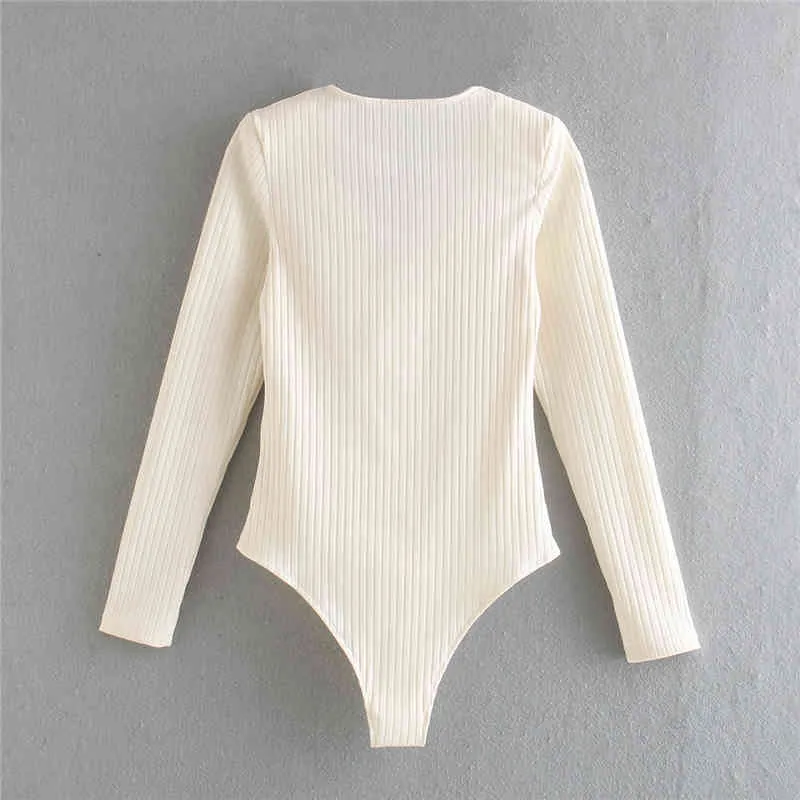 Elegant Women Knitted Bodysuits Fashion Ladies Full Sleeve V-Neck Causal Female Sheath Chic Girl 210427