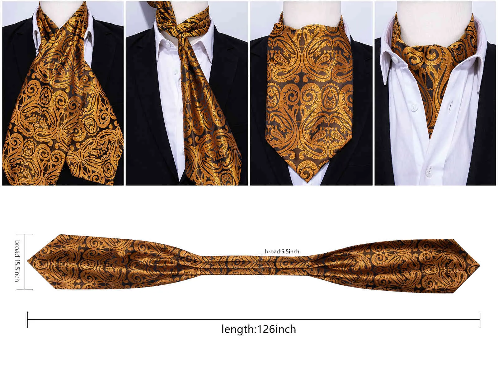 Luxury Gold Blue Green Silk Cravat Ascot for Men Jacquard Paisley Tie Pocket Square Cufflinks Set Wedding Party Barry.Wang