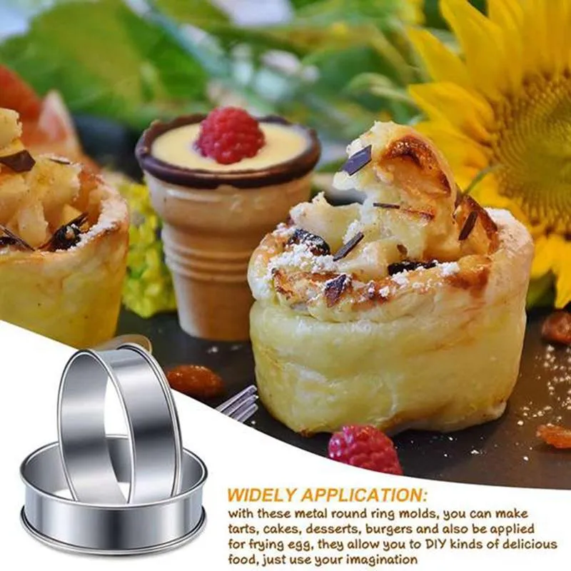 Moules de cuisson doubles anneaux de tarte roulés anglais muffin crumpet pour la cuisson sablé pâtisserie flan mousse gâteau ring232z