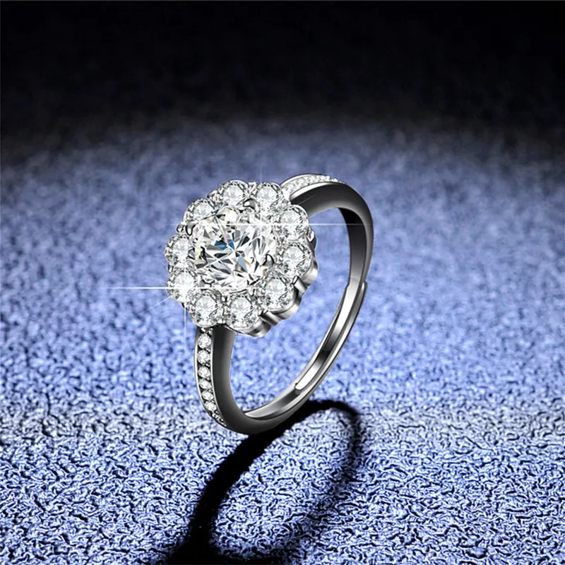 Diamante taglio eccellente D colore anello fiore di alta qualità argento 925 gioielli da sposa in platino PT950