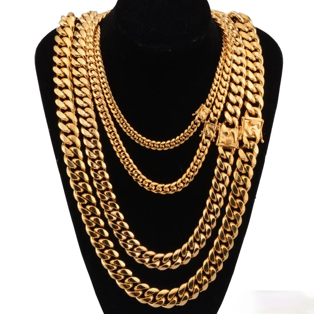 8mm10mm12mm14mm16mm Colar Miami Cuban Link Chains Aço Inoxidável Mens 14K Corrente de Ouro Alta Polido Punk Curb Boa Qualidade331497906143