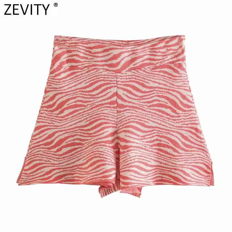 Kobiety Moda Zwierząt Paski Print Casual Jacquard Bermuda Spodenki Kobiet Chic Letni Hem Rozdzielił Pantalone Cortos P1089 210420