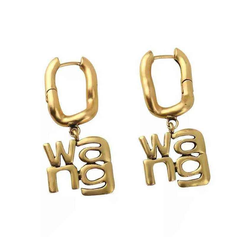 Vintage Koperlegering Vrouwen Lange Drop Earring Brief WANG Fashion Oorbellen H1027