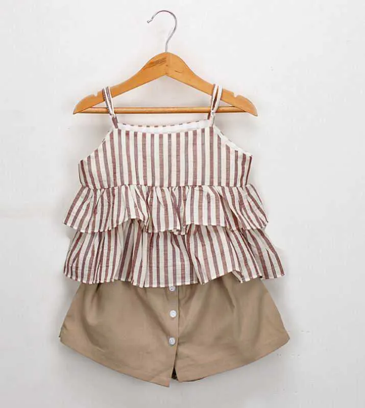 Stripe Baby Girl Costumes Ensembles d'été Sun-Top + Jupe-pantalon Tenues Vêtements 2-6Y LT030 210610