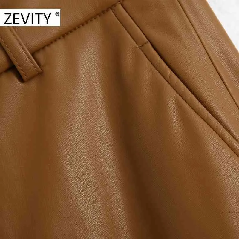 Kobiety Moda Solid PU Skórzane Spodnie Proste Spodnie Kobieta Zipper Fly Casual Slim Długie Spodnie Chic Jesień Business P935 210420