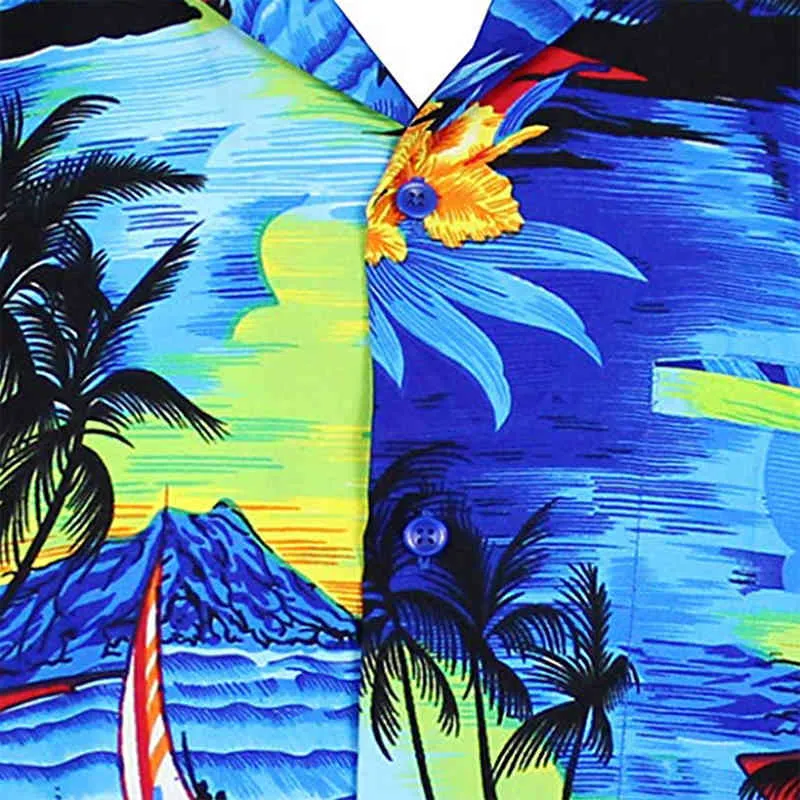 Drzewo kokosowe Koszule Koszulki Mężczyźni Plaża Hawajski Casual Mężczyzna Koszula Zbyt duży Camisas Holiday Daily Krótki Rękaw Print Chemise Homme 210524