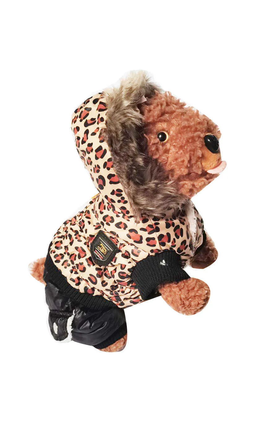 Leoparden-Kleidung für kleine Hunde, Winter-warme Welpen-Haustier-Hundemäntel, wasserdichte Kapuzen-Hundejacke, Overalls, Chihuahua-Yorkie-Kleidung 211007