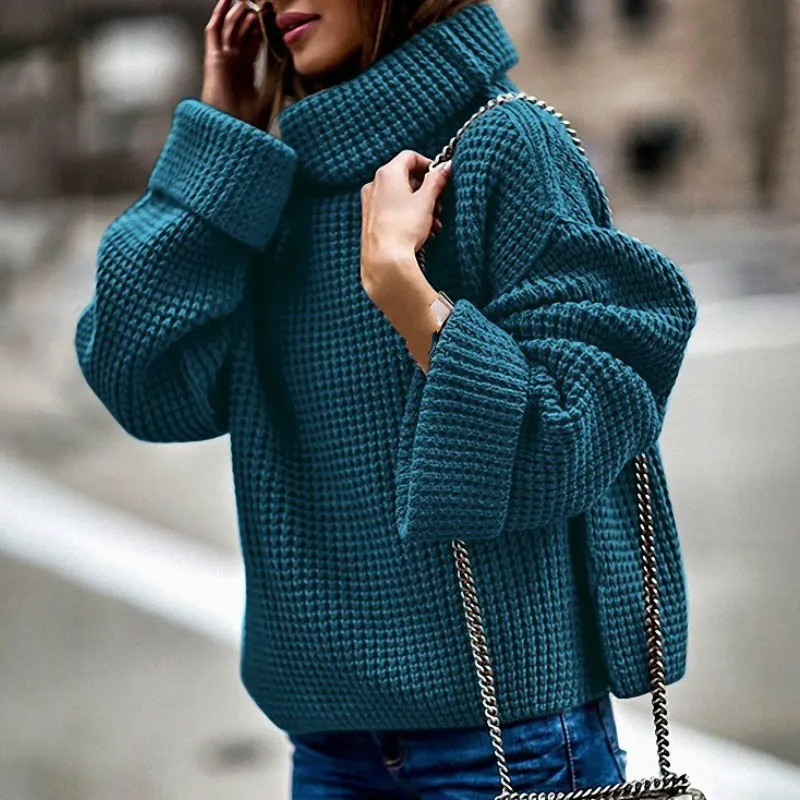 Кимутомо Женщины вязаный свитер осень зима западный стиль женские водолазки твердые теплые пуловеры нее свободно мода 210521