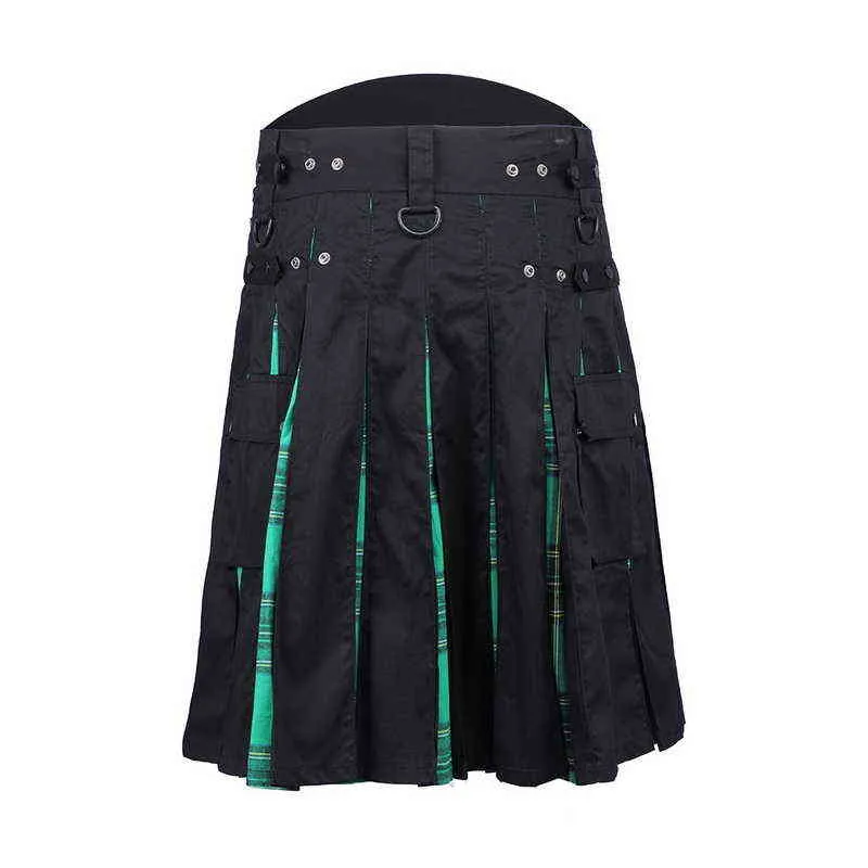 2021 homens cintura casual saia calça sólido xadrez punk hip-hop avant garde homens moda escócia calças scottish kilt h1206