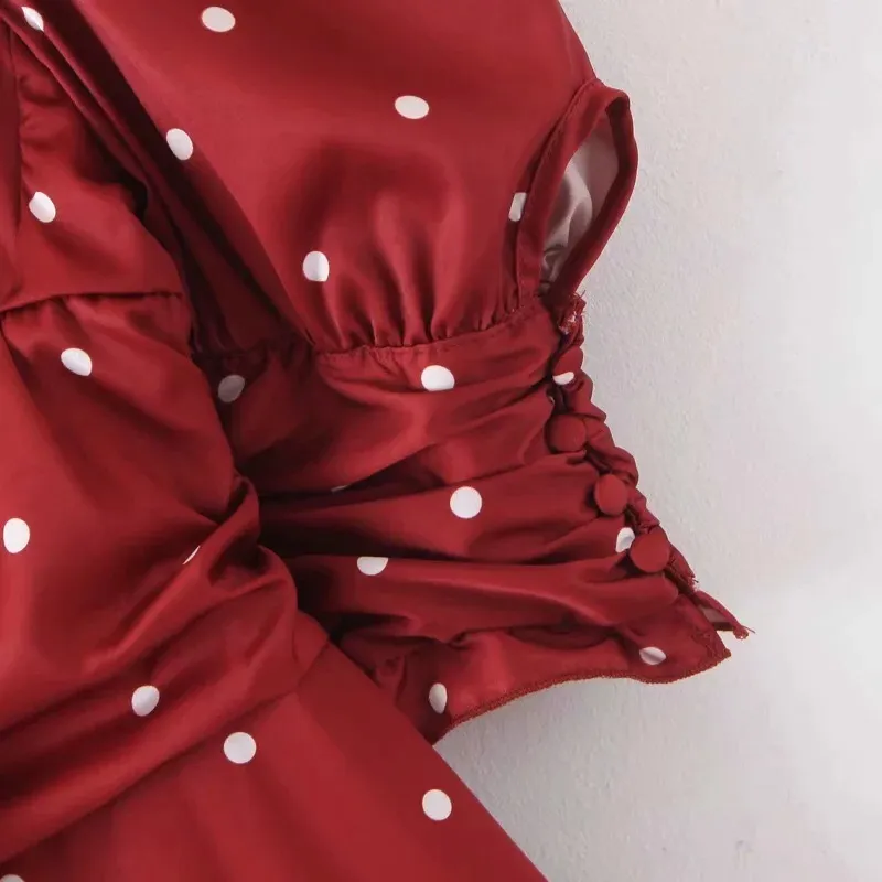 Vintage Wine Red Polka Dot Satin Dress Women Sexy Elegant Chiffon Club Party Dresses korean vestidos 210429