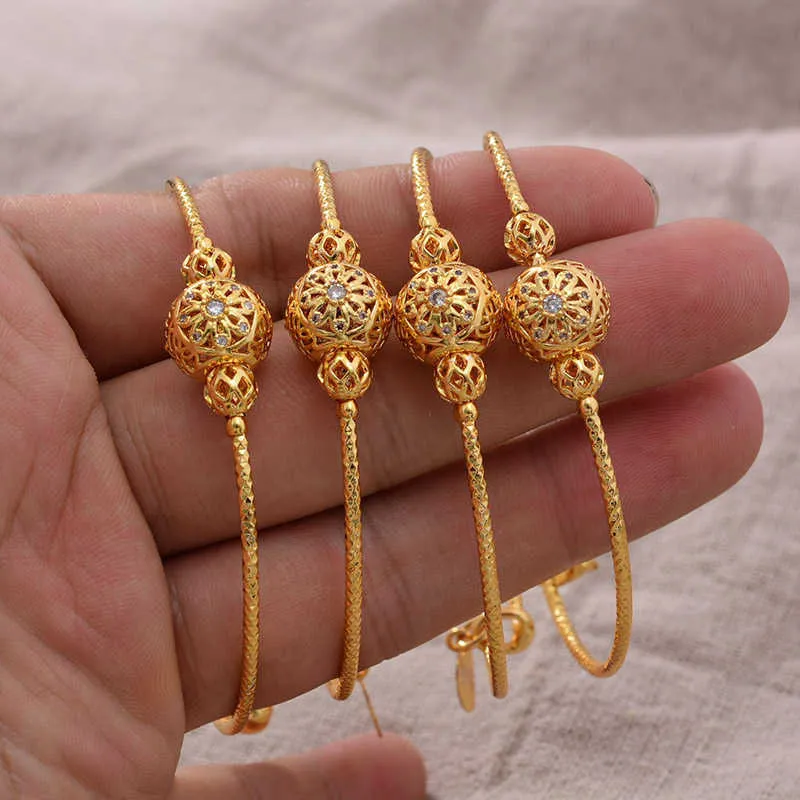 4 pçs 24k contas árabes africanas cor de ouro pulseiras infantis pulseiras joias pulseiras para bebês recém-nascidos presentes Q0720