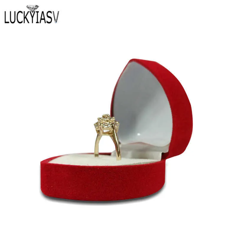 Wholesale 24ピースロマンチックなベルベット誕生日の婚約指輪箱の赤いハート型バレンタインデーのリングギフトボックスベルベットリングボックス211014